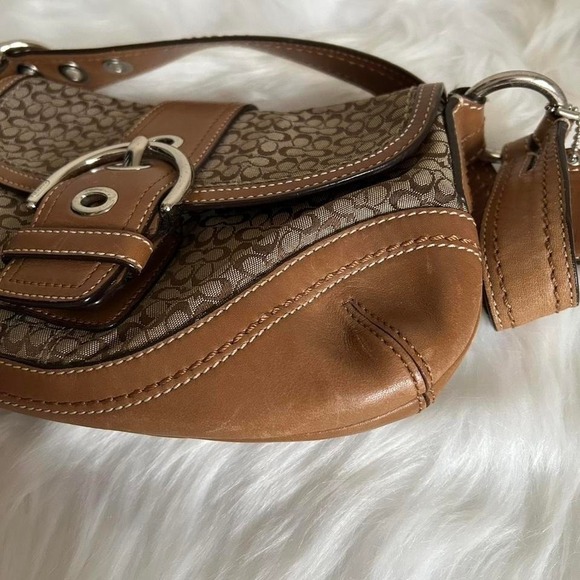 Coach Soho Signature Khaki Brown Leather Flap Baguette Shoulder Bag F10925 - Picture 6 of 8